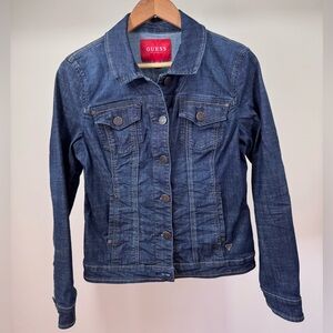 GUESS womens dark denim vintage button down jean jacket